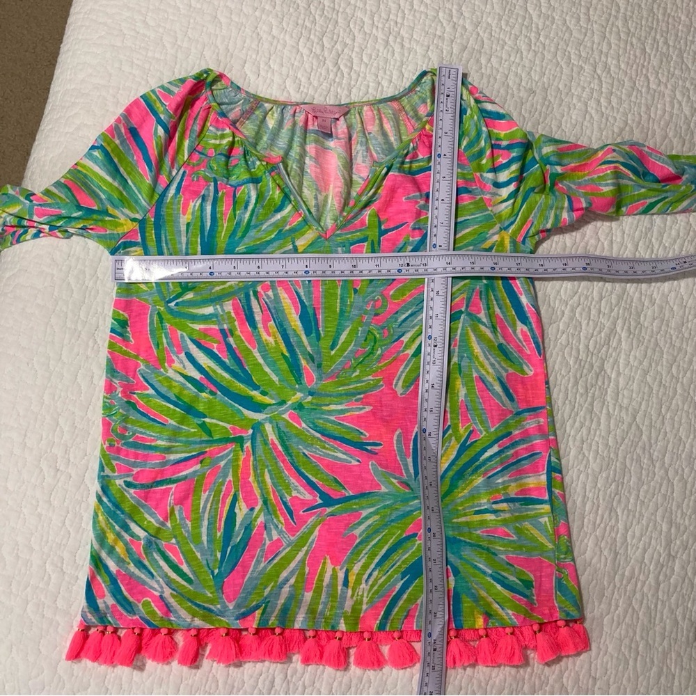 Lilly Pulitzer‎ Linzy Tassel-Embellished Relaxed Blouse | Tiki Pink Royal Lime - Picture 4 of 12